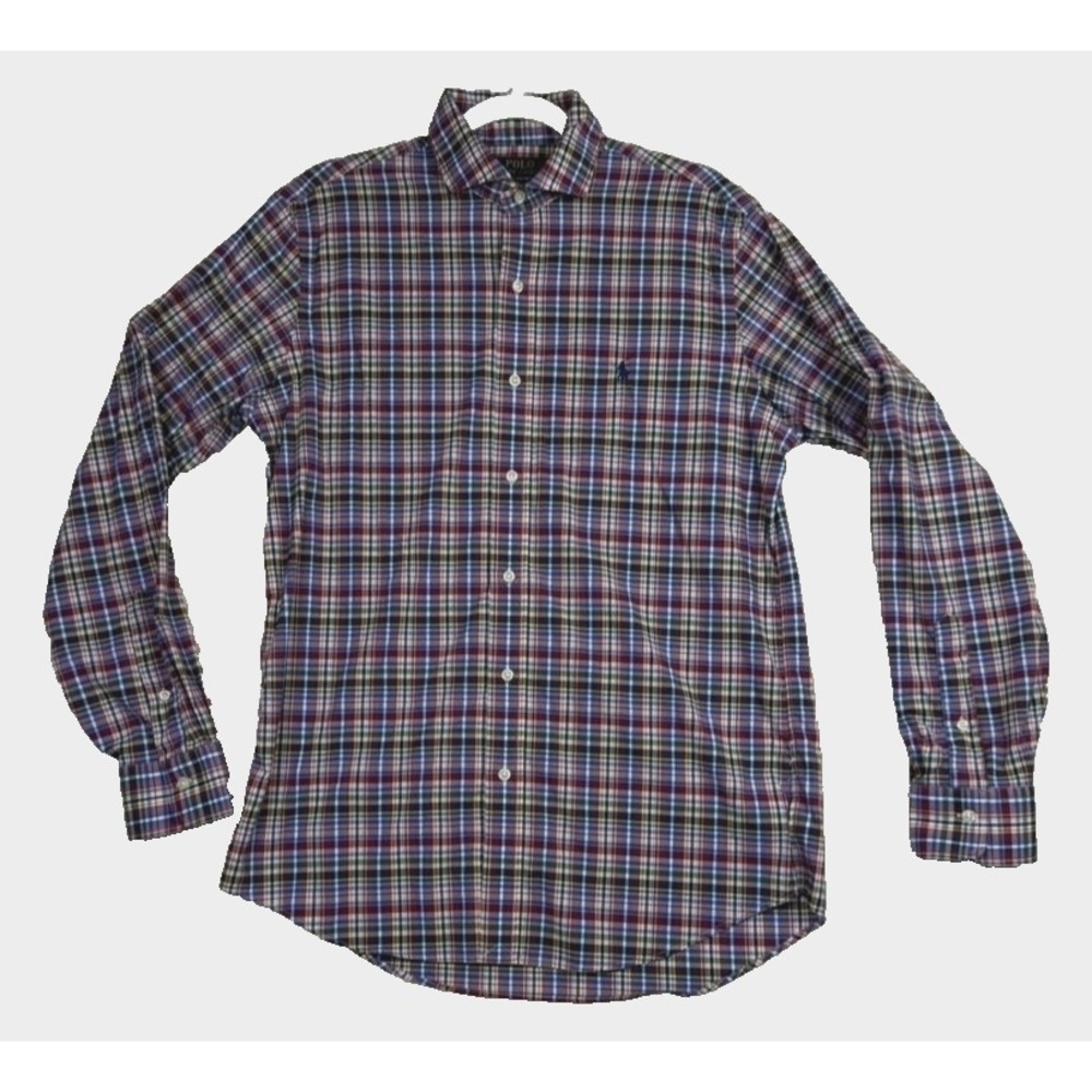 Polo Ralph Lauren Shirt Mens Medium Red Blue Green Plaid Classic Fit Performance